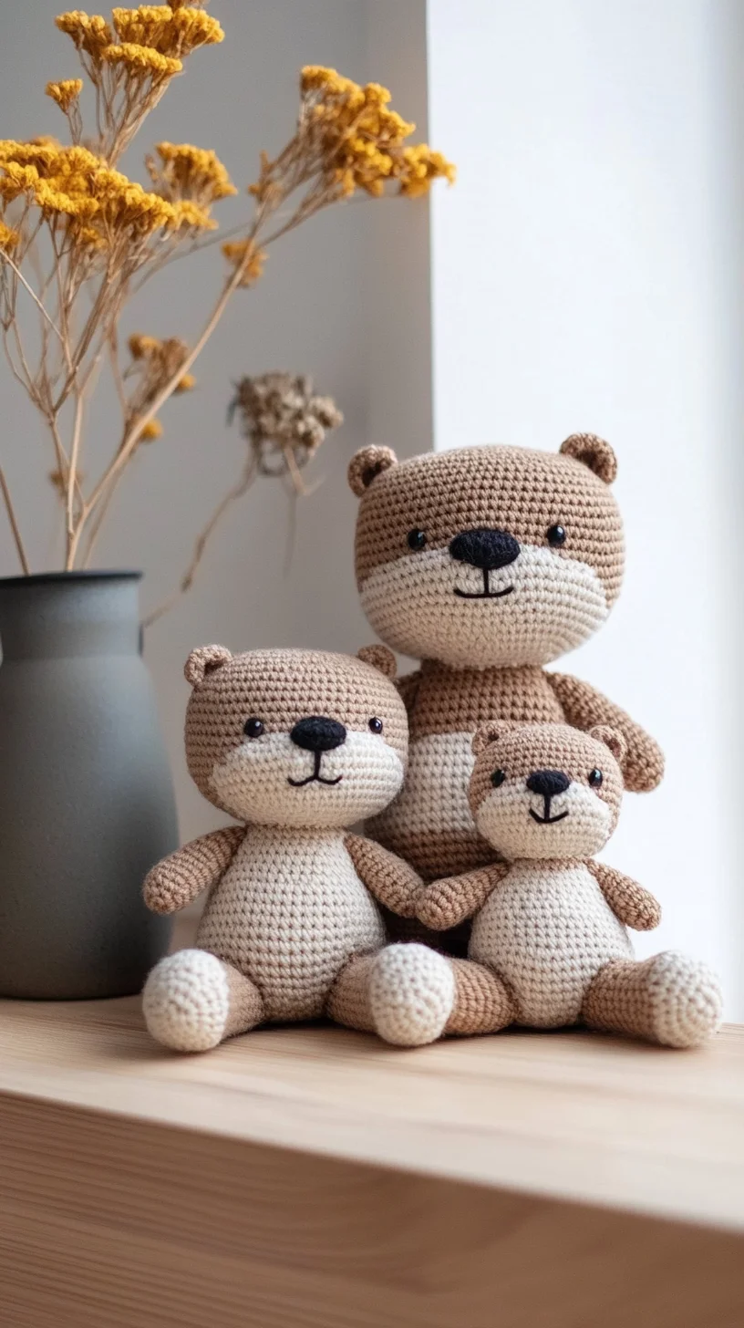 Handcrafted amigurumi bear family in cozy crochet outfits, cute handmade toys for crochet pattern inspiration