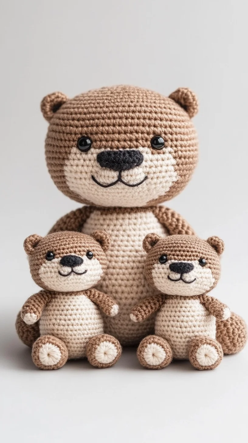 Cute handmade amigurumi otter family in brown and cream yarn, showcasing crochet animal pattern ideas