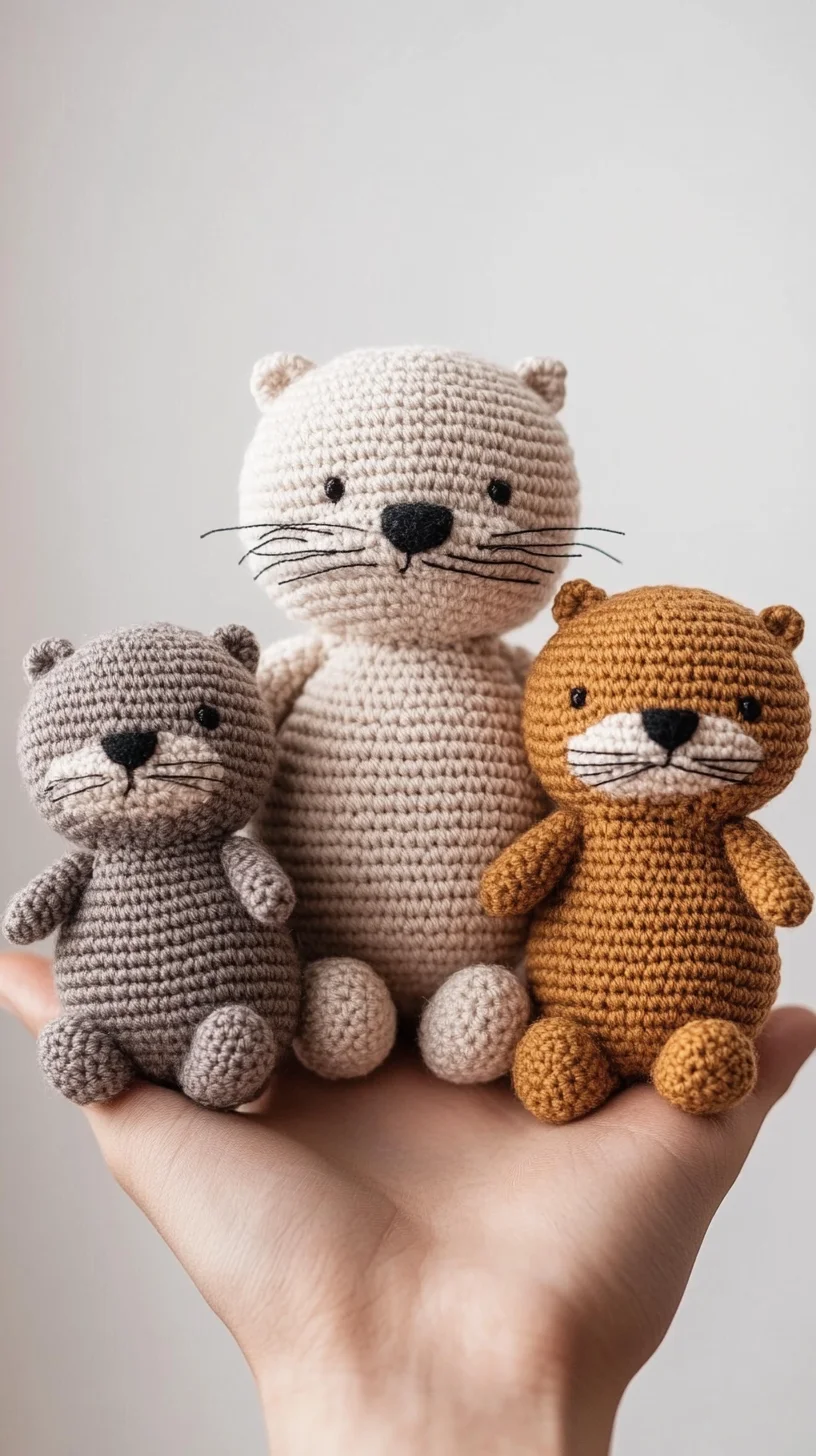 Cute handmade amigurumi otter and bear families in soft crochet yarn, perfect for kawaii animal toy patterns