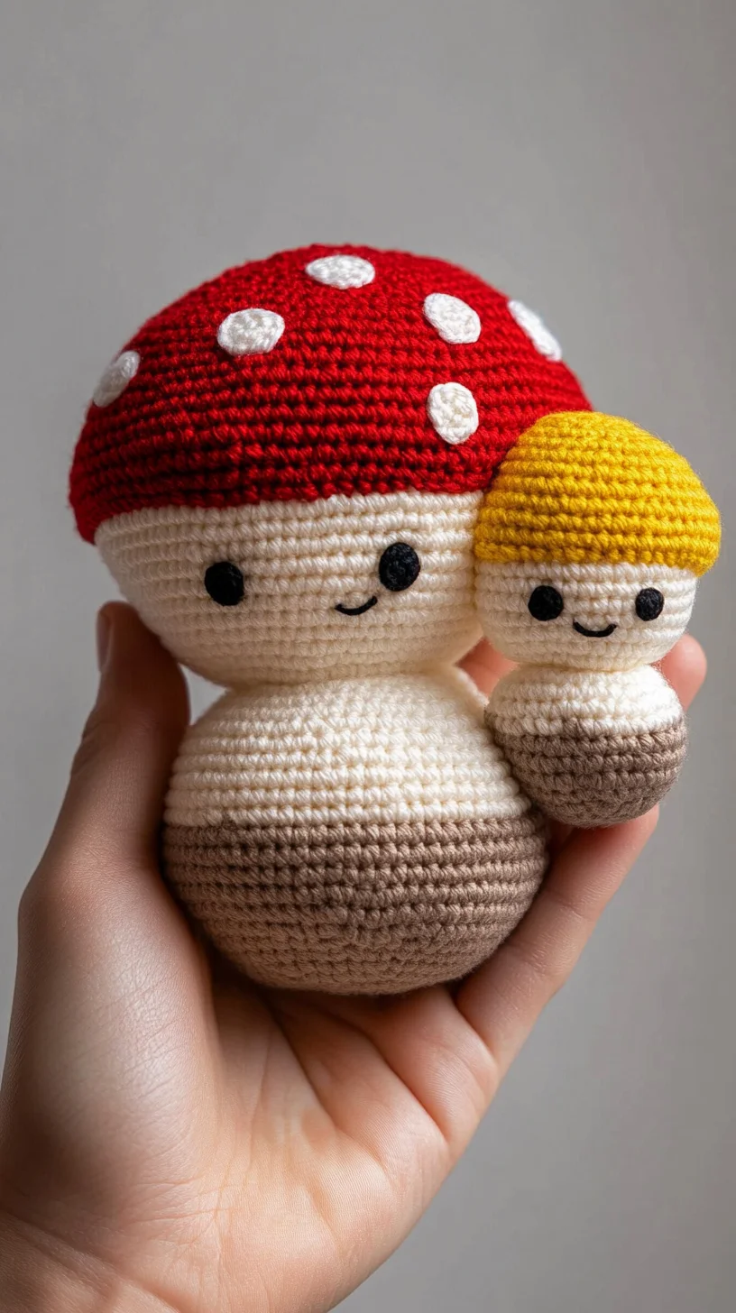 Colorful handmade amigurumi mushrooms in various crochet styles, perfect for cute crochet pattern inspiration