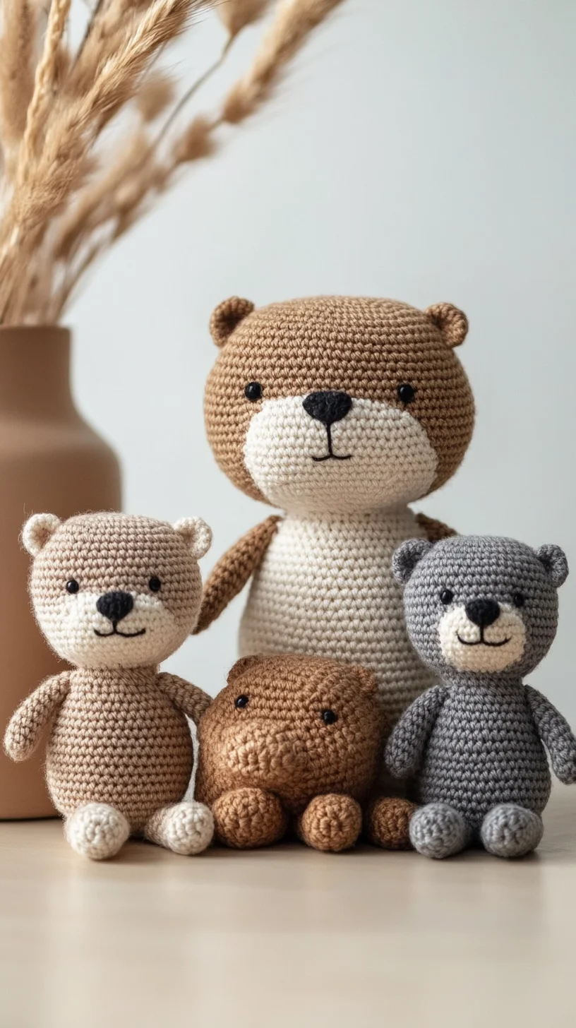 Cute crochet amigurumi bear family in cozy pastel sweaters, handmade animal toys for crochet pattern inspiration