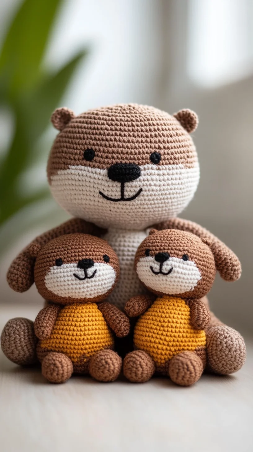 Cute amigurumi crochet otter and bear family toys in soft pastel colors, handmade kawaii animal pattern