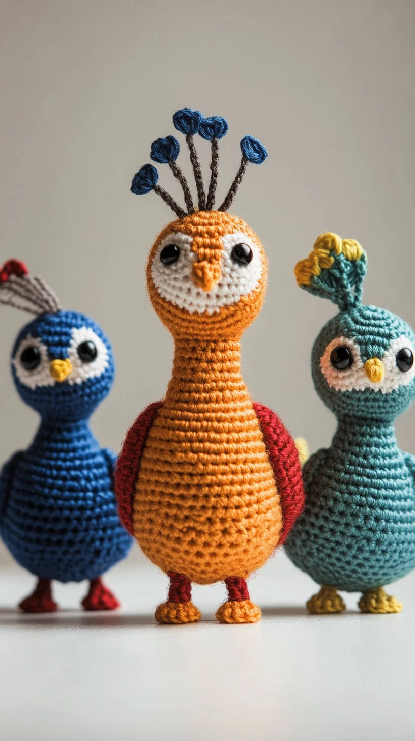 Vibrant crochet amigurumi peacock with colorful feathers, handmade yarn toy for cute amigurumi pattern ideas