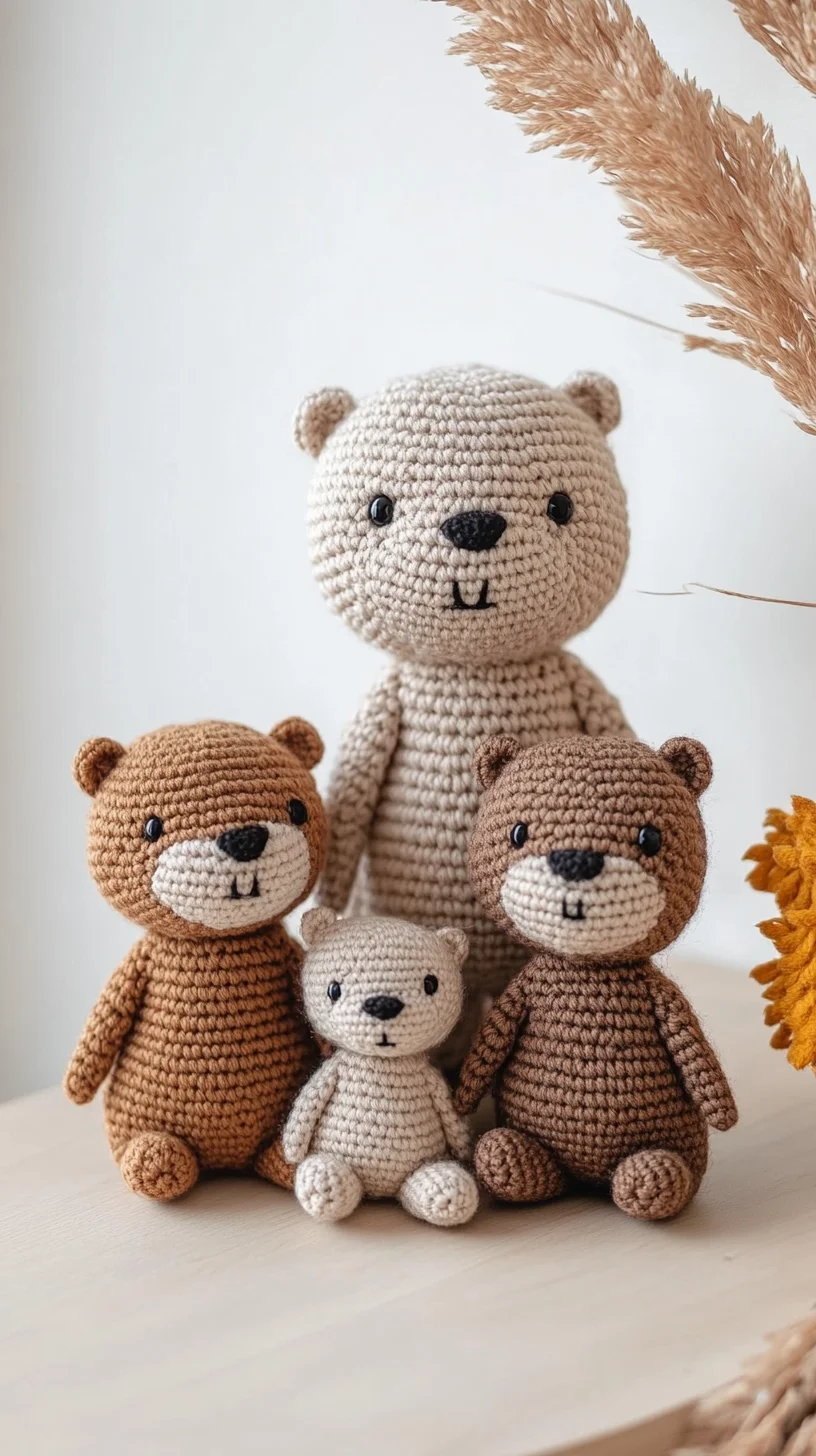 Cute handmade amigurumi bears in brown and beige yarn, cuddling together, perfect crochet pattern for adorable toys