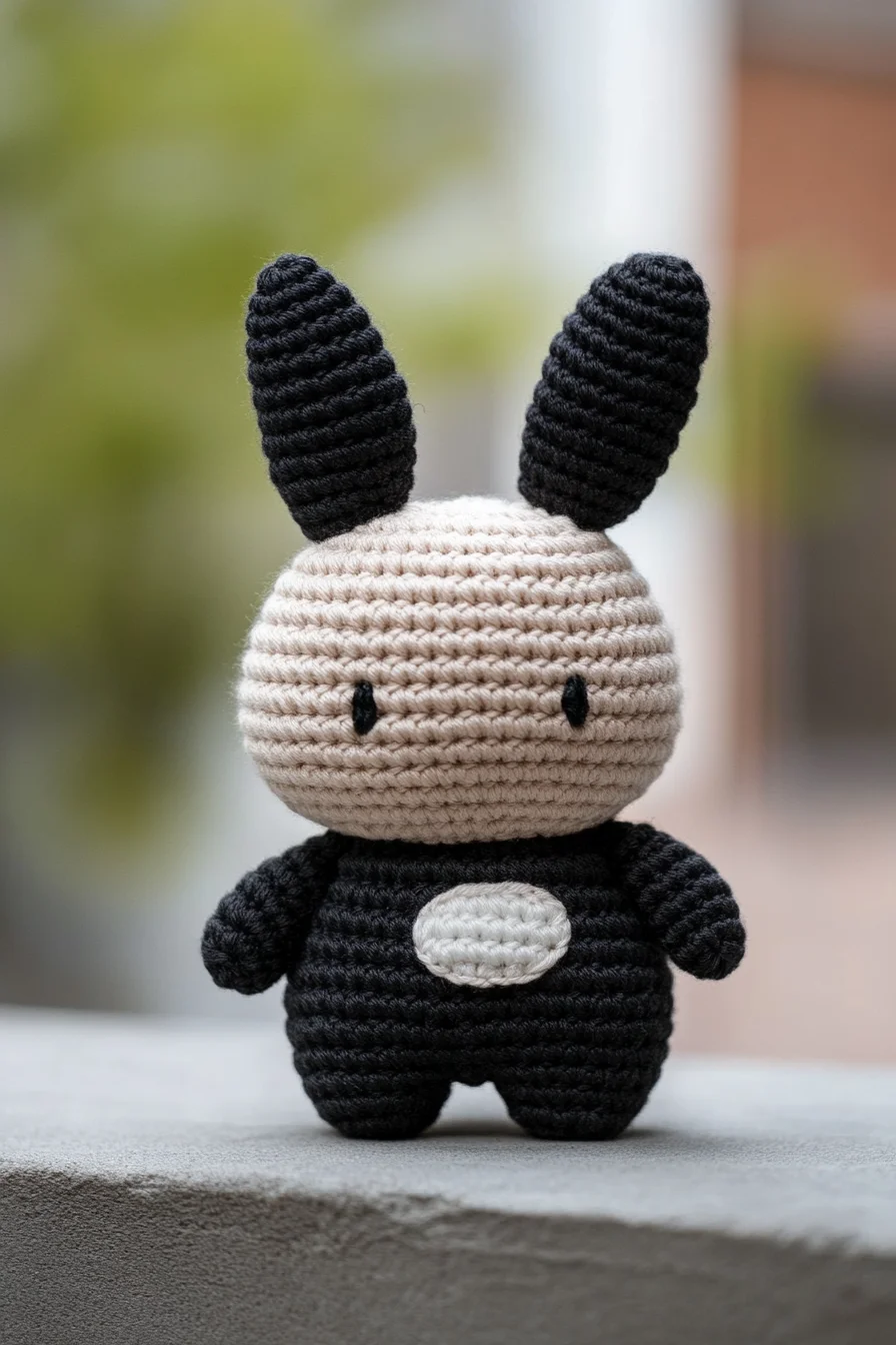 Handmade amigurumi bunny crochet toy with white and pink yarn, cute kawaii animal pattern for beginners