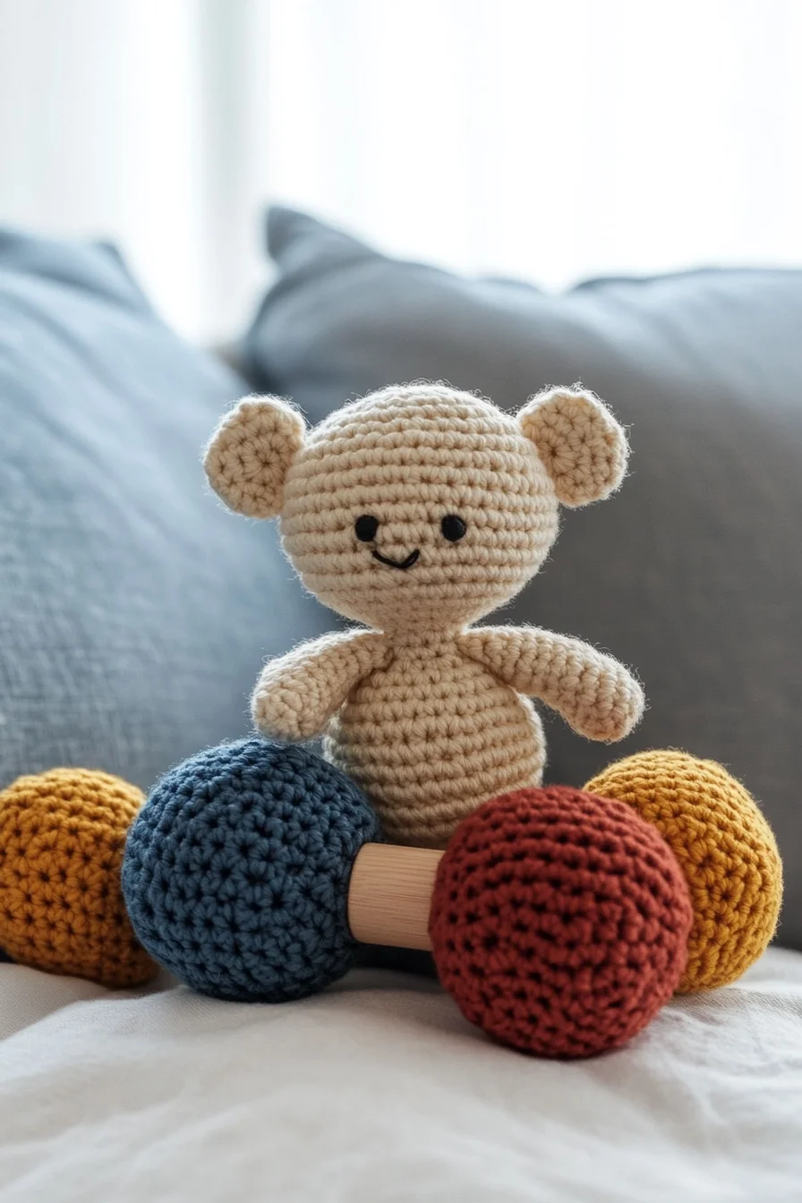 Handmade amigurumi crochet bear soft toy in brown with white snout, perfect for cute crochet pattern inspiration