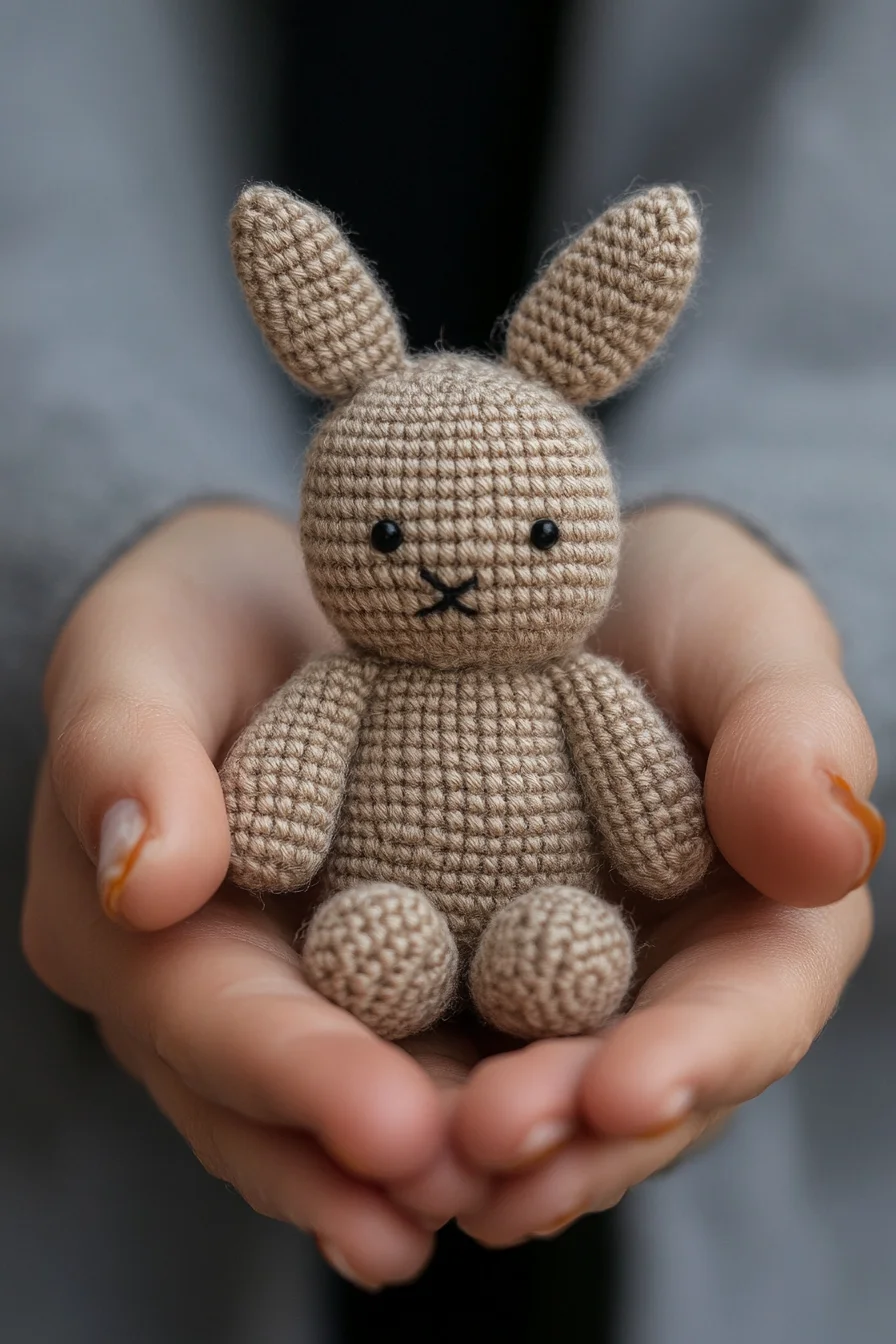 Cute handmade amigurumi crochet bunny with long ears and pink bow, perfect DIY toy or gift idea
