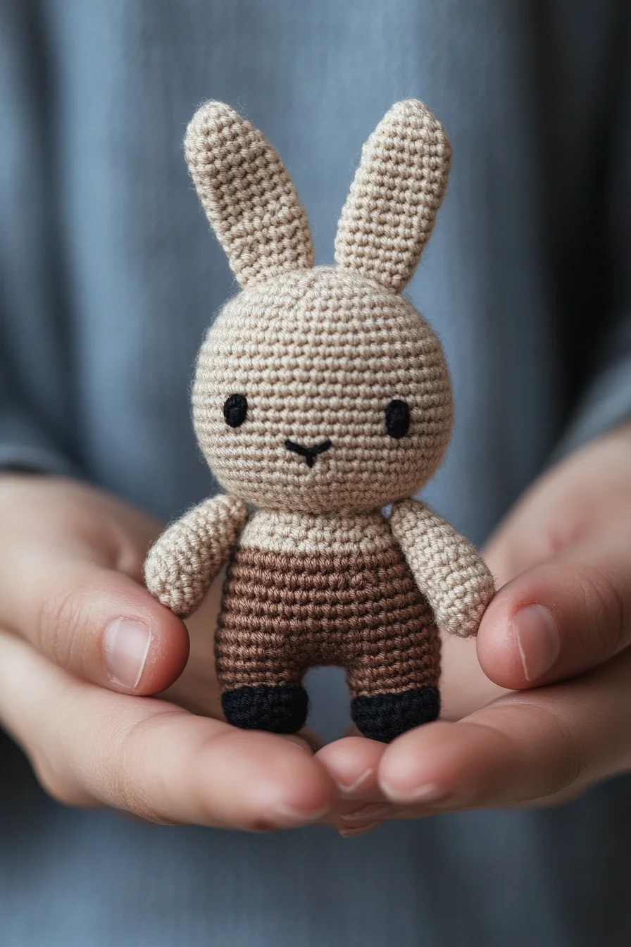 Handmade crochet amigurumi bunny with pink ears and white body, perfect for cute animal toy pattern ideas
