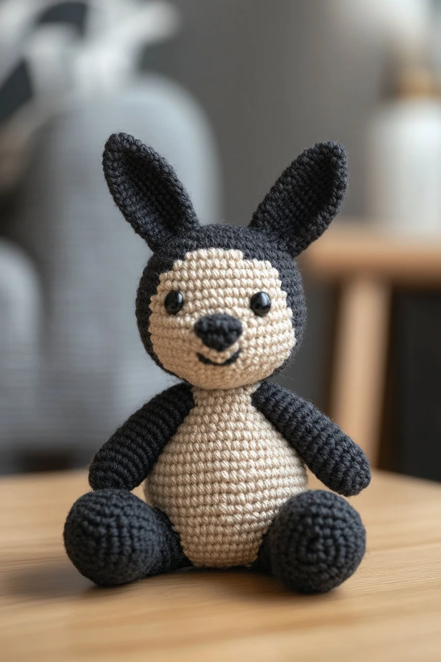 Handmade crochet amigurumi kangaroo toy in brown yarn with pouch, cute kawaii design, perfect for animal pattern ideas