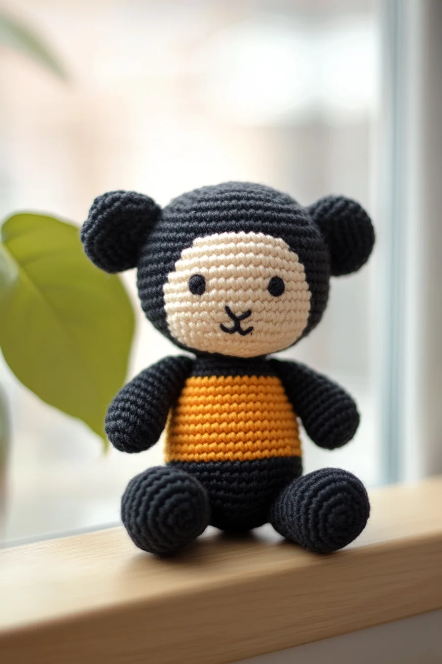 Cute handmade crochet amigurumi bear in beige yarn with embroidered face, perfect beginner pattern for kawaii crochet toy lov