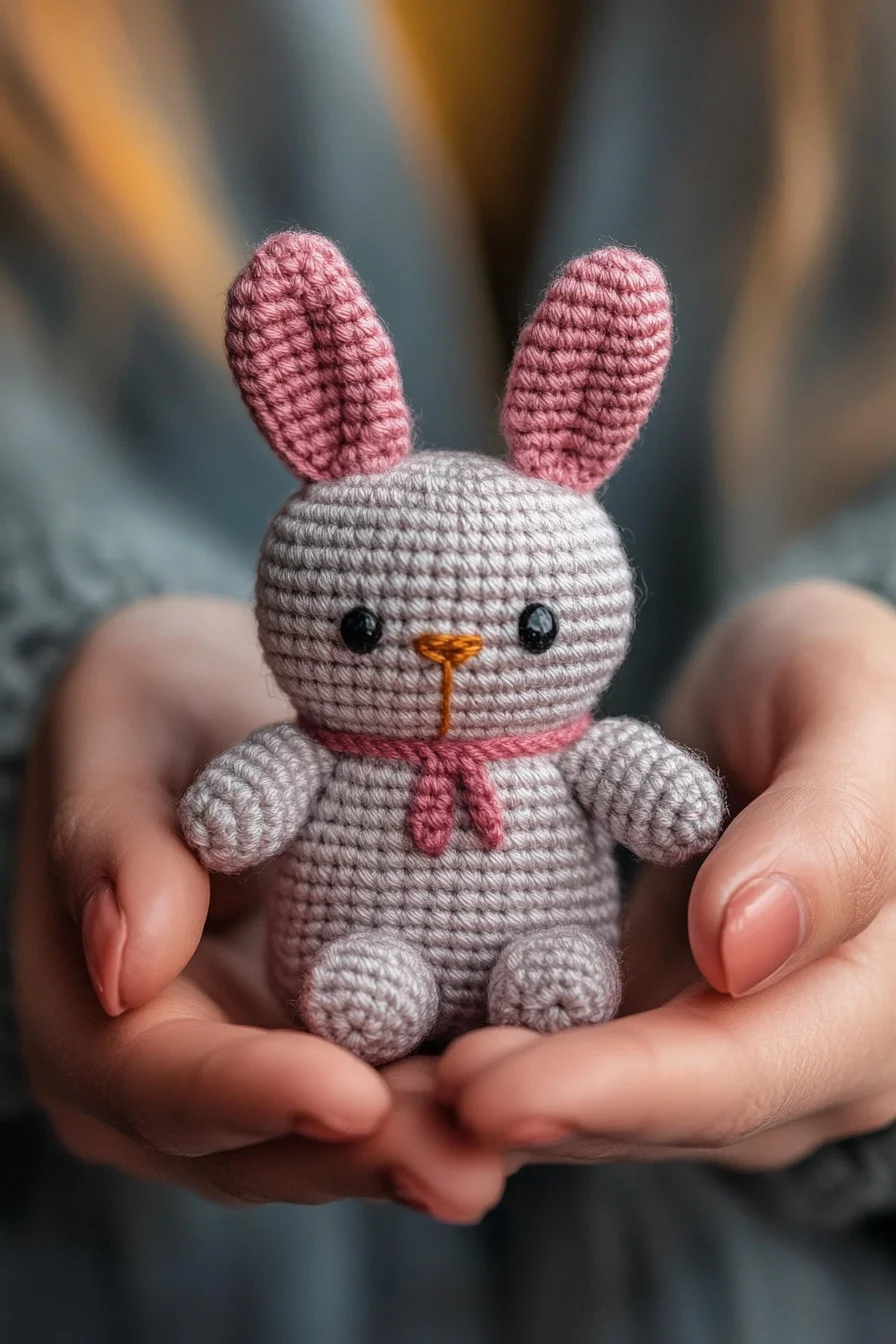 Cute handmade crochet amigurumi bunny with long ears and pink cheeks, perfect for kawaii amigurumi pattern ideas