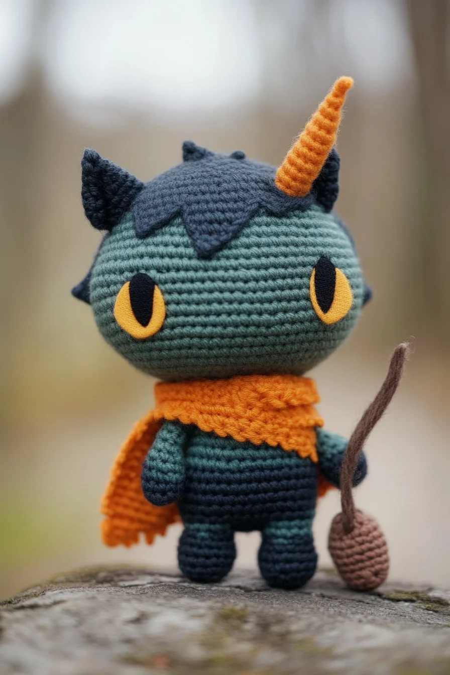 Cute amigurumi crochet cat-unicorn with rainbow mane, pink cape, and kawaii style handmade toy
