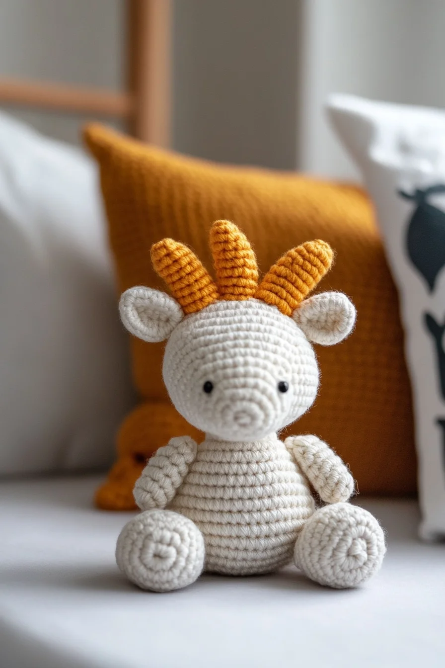 Handmade crochet giraffe amigurumi soft toy in yellow and brown, featuring kawaii style and cute design