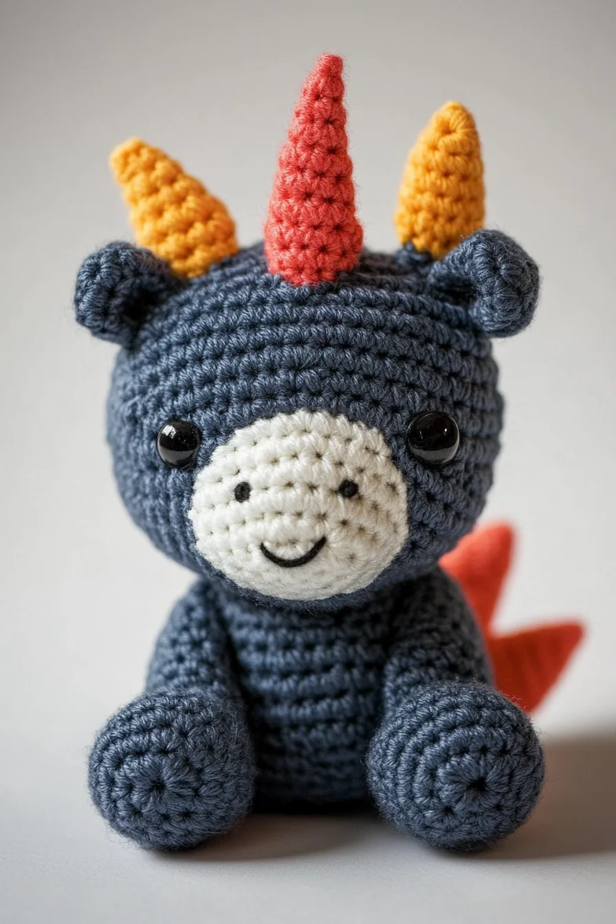 Handmade crochet amigurumi unicorn with pastel rainbow mane and golden horn, cute plush toy pattern