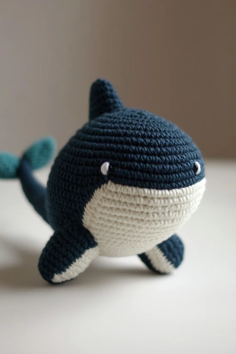 Cute handmade crochet whale amigurumi in blue and white, perfect for beginner amigurumi pattern ideas
