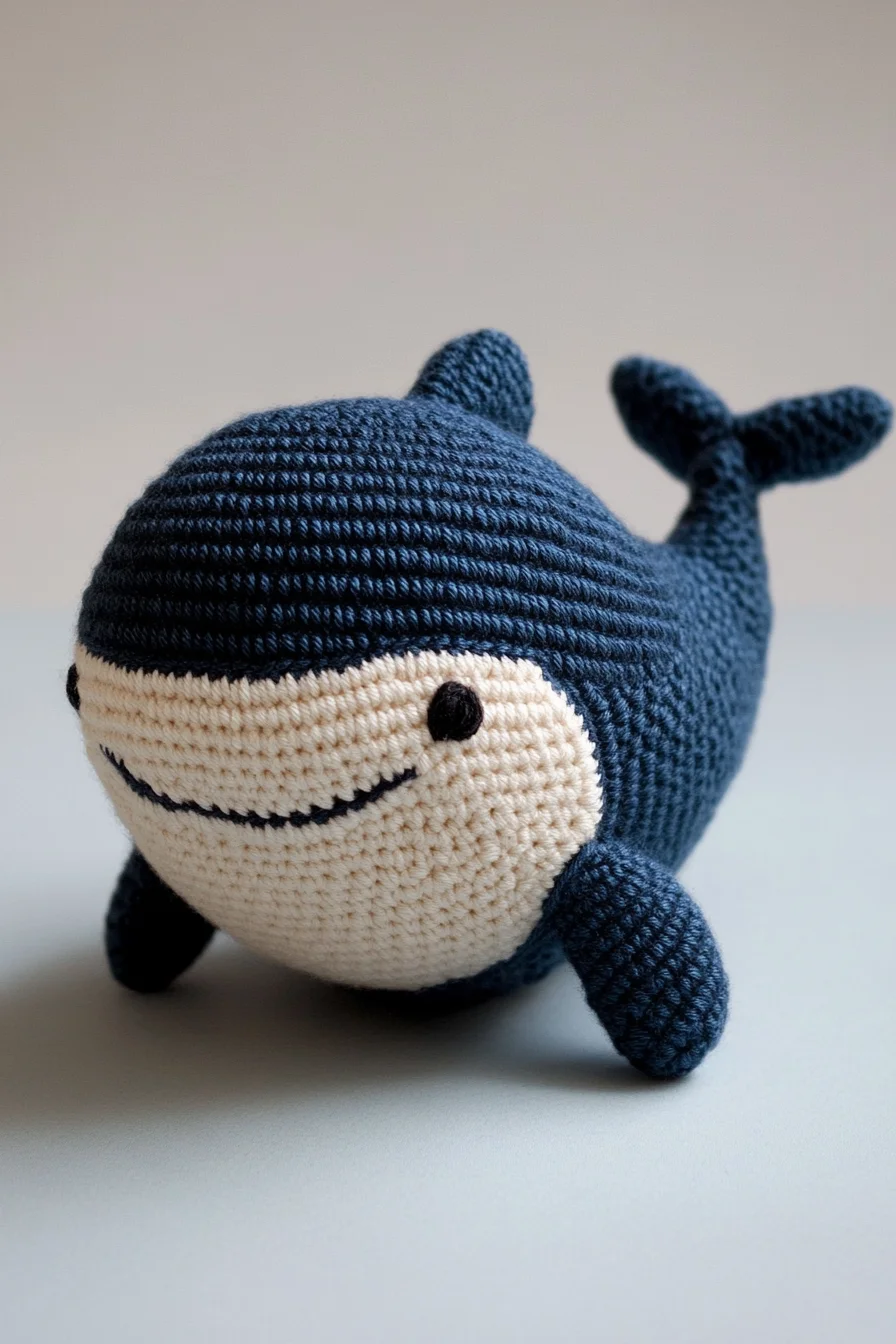Cute handmade crochet whale amigurumi in blue yarn, perfect for amigurumi pattern and crochet animal lovers
