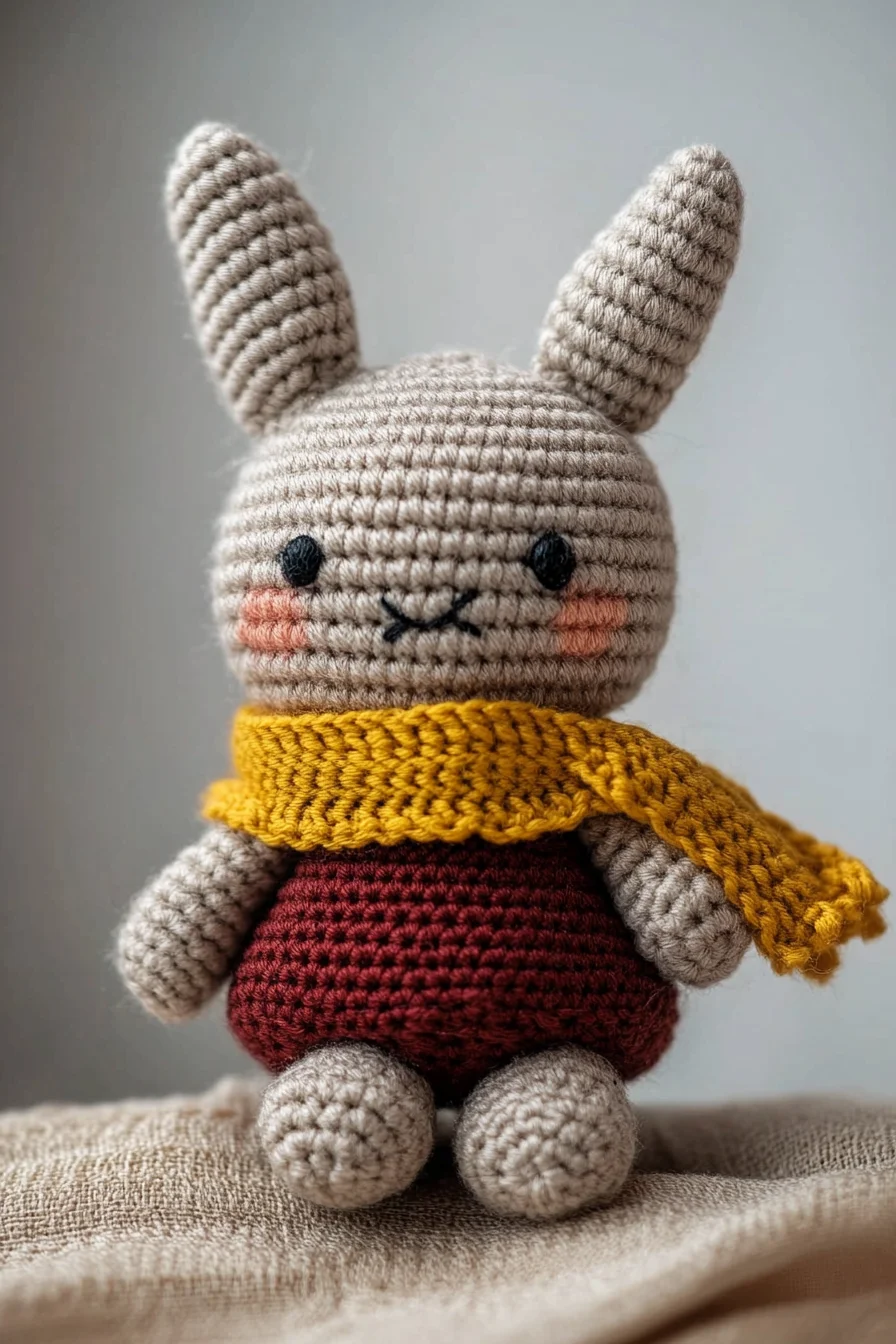 Cozy crochet amigurumi bunny with scarf—cute handmade toy, kawaii bunny pattern inspiration