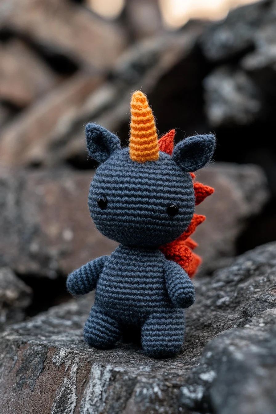 Handmade dark unicorn amigurumi toy with rainbow mane, crocheted using trendy amigurumi pattern for cute crochet lovers