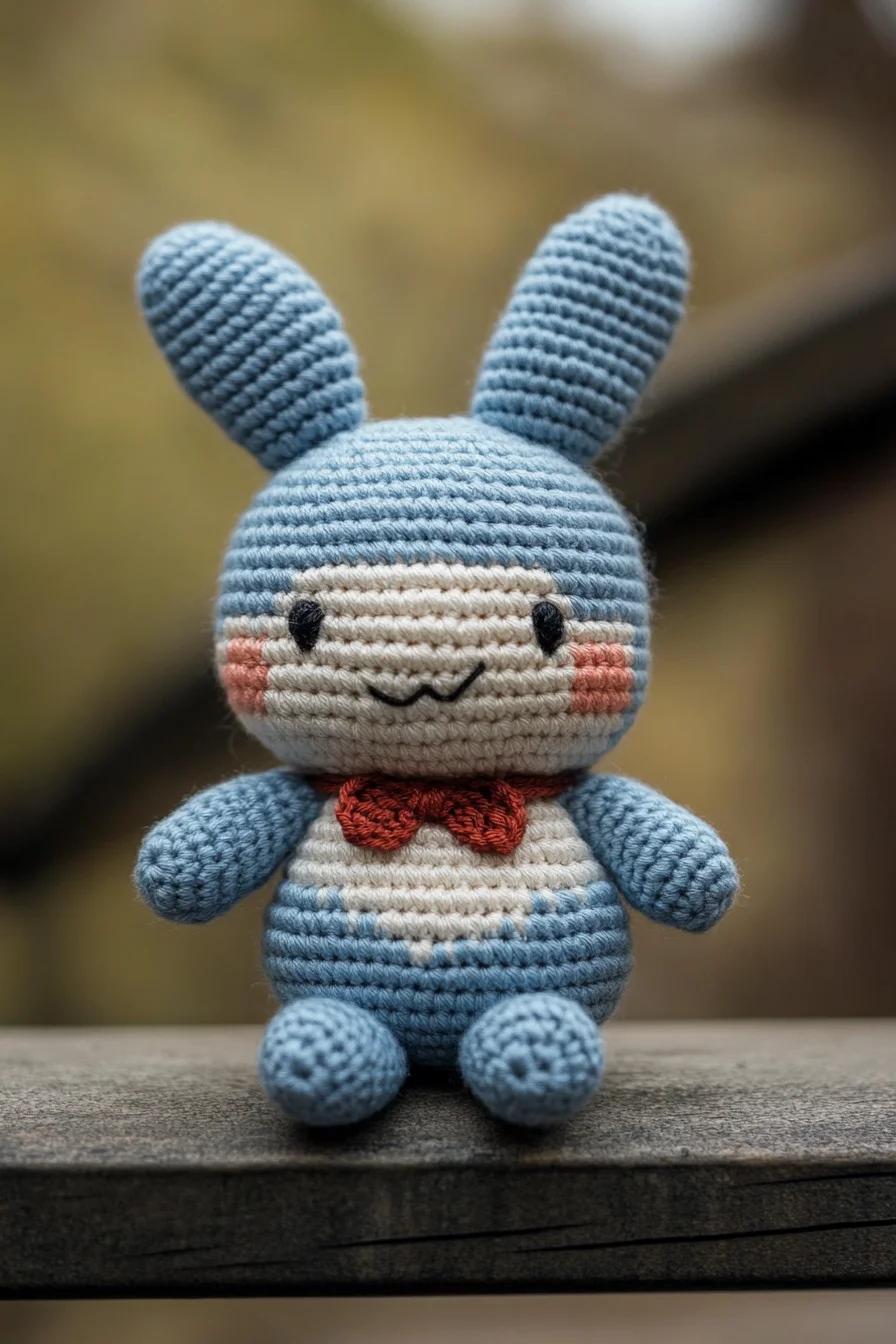 Cute blue amigurumi bunny with floppy ears, handmade crochet toy, perfect for beginner amigurumi pattern ideas