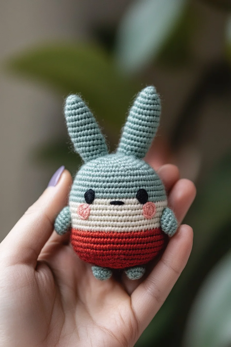 Cute handmade crochet amigurumi bunny with pink ears and bow, perfect for beginner amigurumi patterns