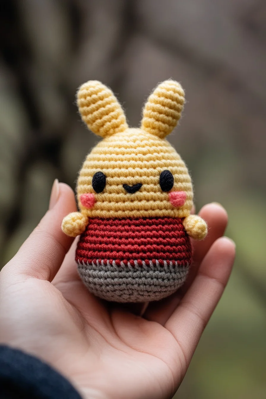Cute amigurumi bunny crochet toy with pink ears and bow, handmade plush pattern for crochet lovers