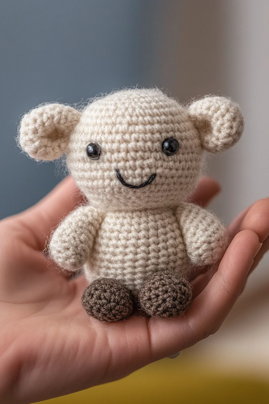 Cute crochet amigurumi bear in brown yarn with embroidered face, perfect for beginner amigurumi pattern ideas