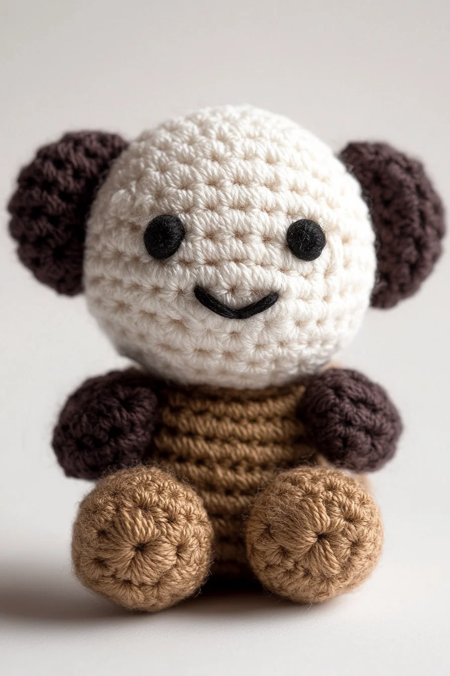 Cute crocheted amigurumi monkey plush toy with brown body and beige face, perfect for handmade crochet pattern ideas