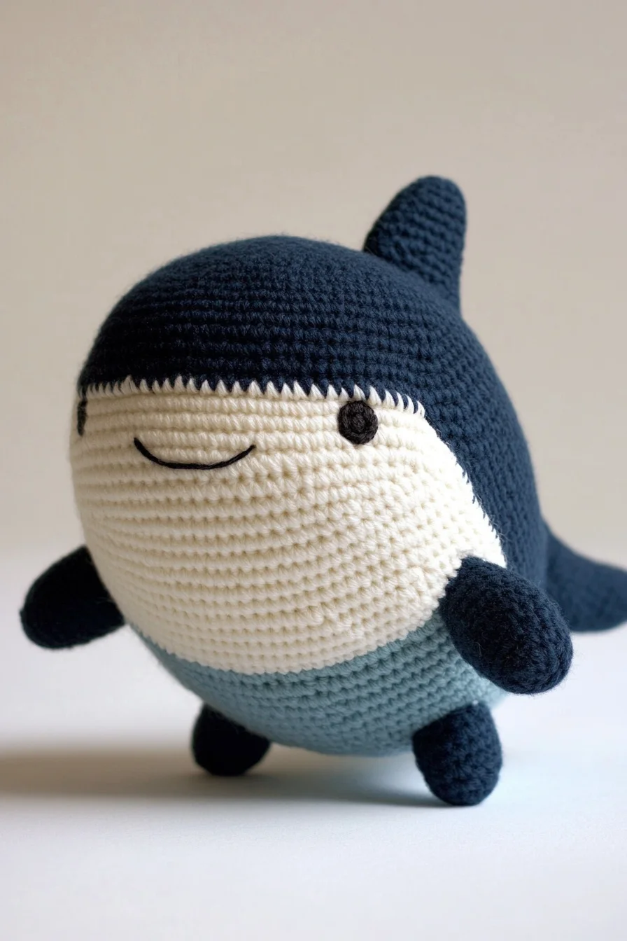 Cute crochet amigurumi whale shark plushie in blue and white, handmade toy for beginner crochet pattern ideas