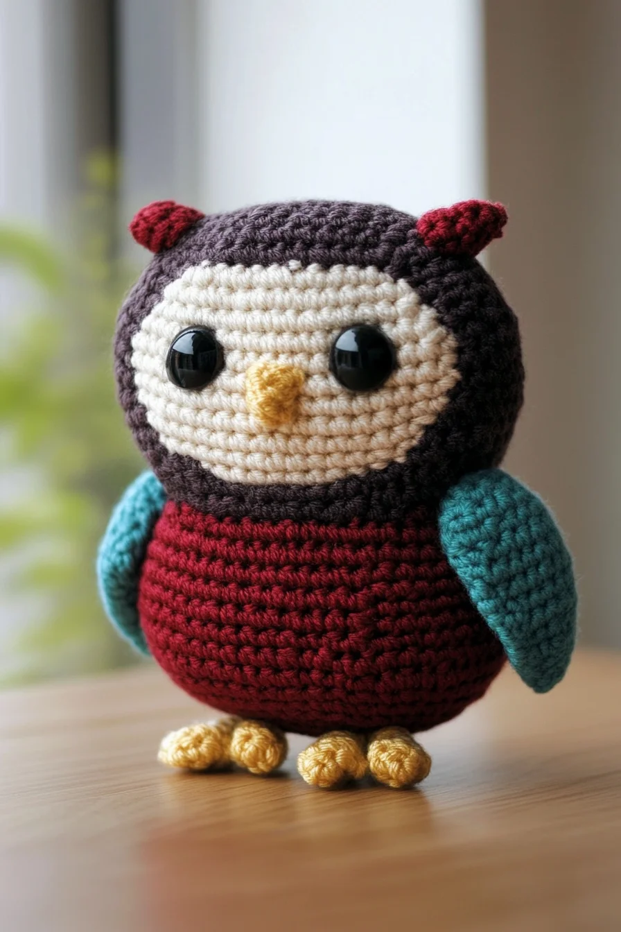 Cute crochet owl amigurumi in pastel colors, handmade toy for beginners, kawaii crochet animal pattern