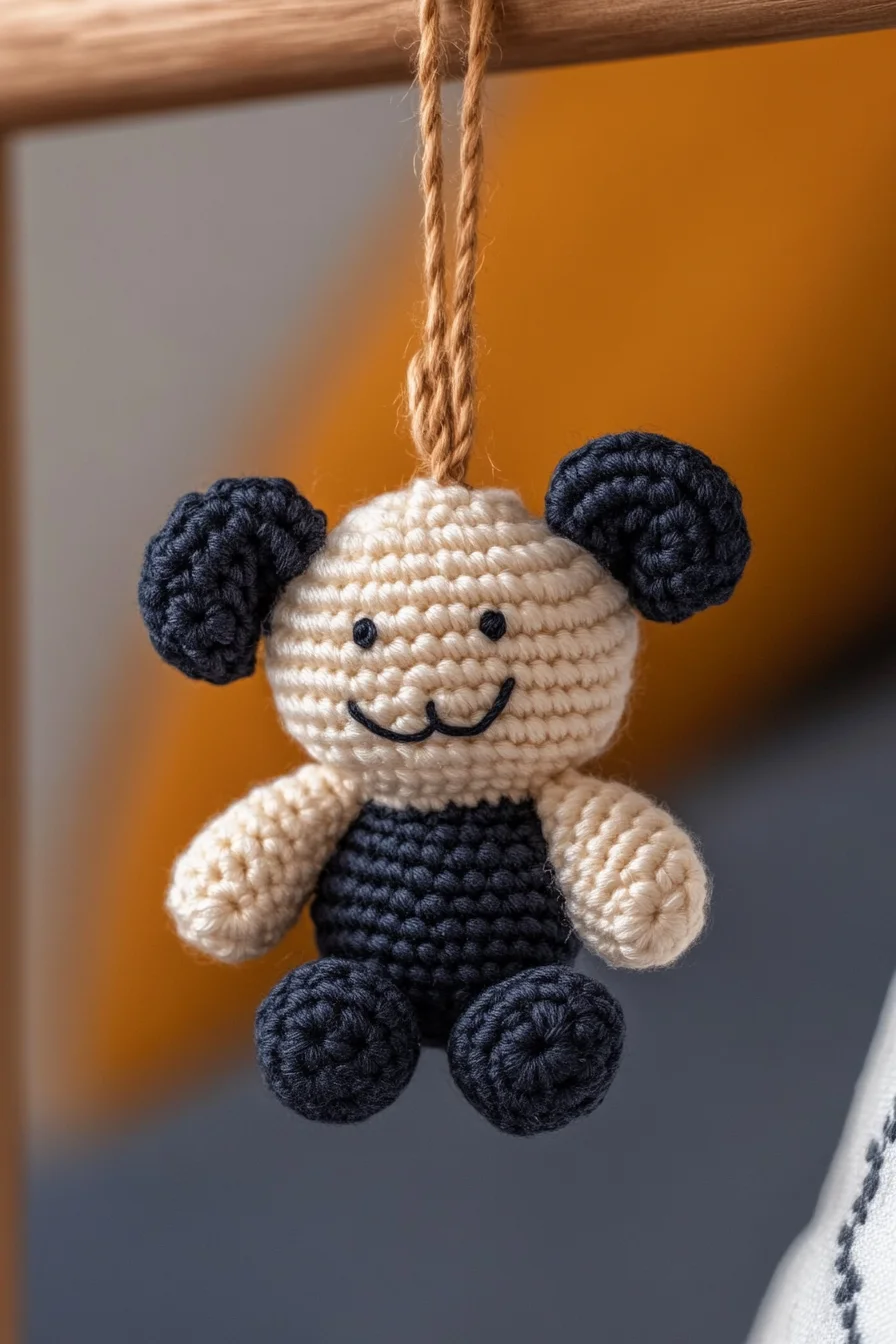 Handmade crochet amigurumi puppy keychain in brown and white, adorable kawaii dog pattern for beginners