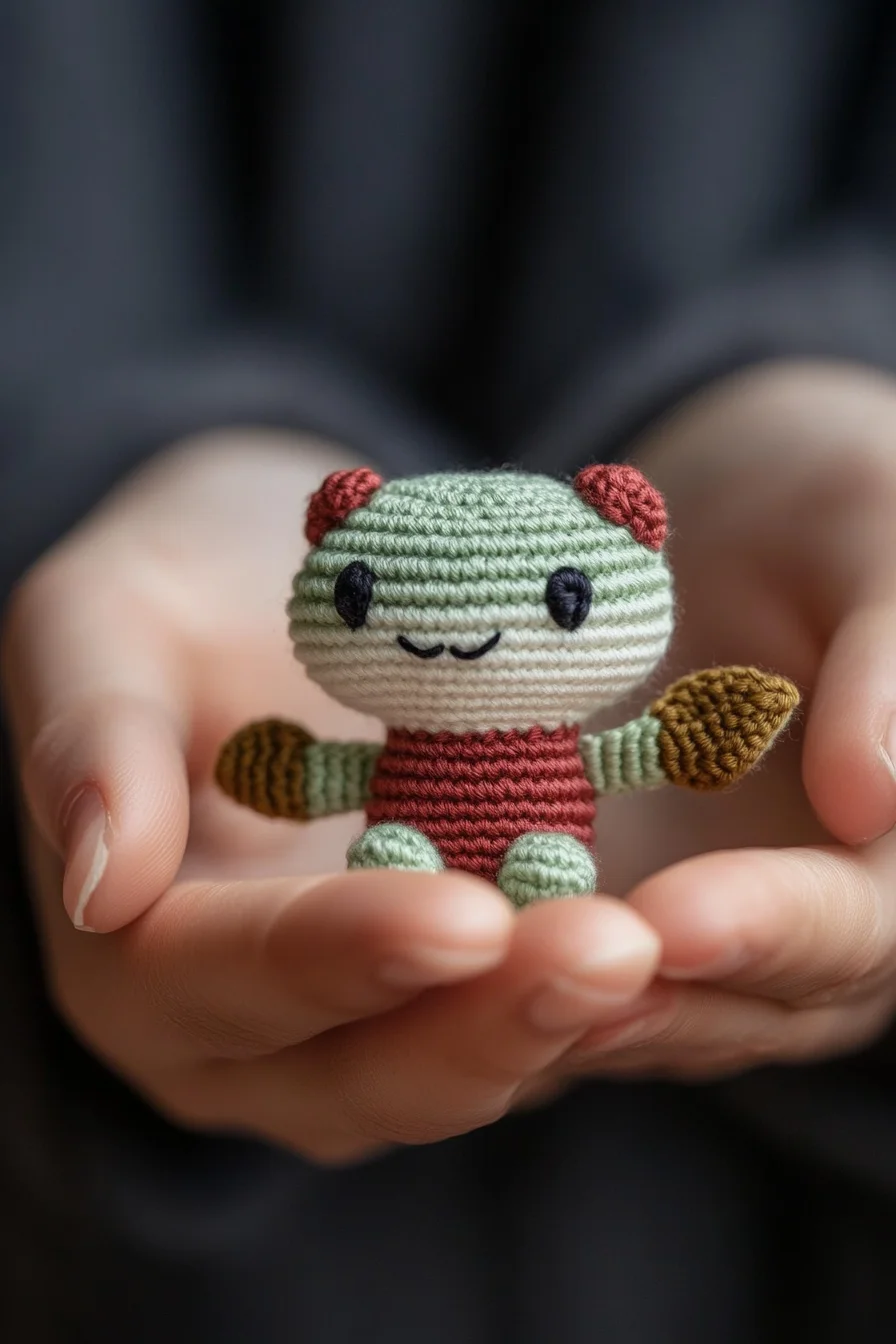 Cute striped amigurumi crochet animal plush in pastel colors, handmade toy for easy DIY pattern ideas