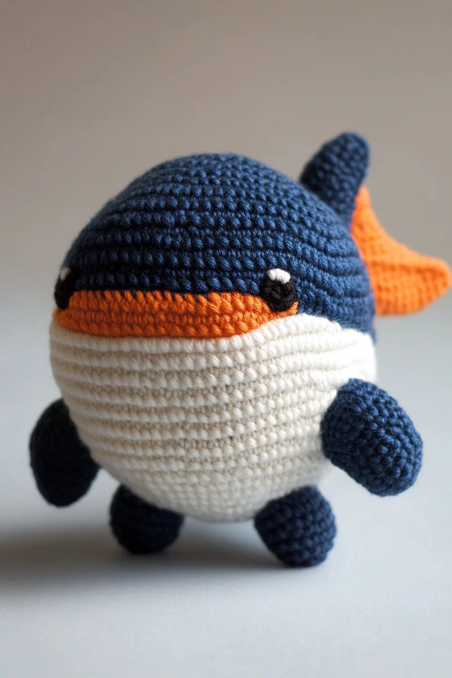 Cute handmade amigurumi whale in blue yarn, beginner-friendly crochet pattern, kawaii crochet animal toy