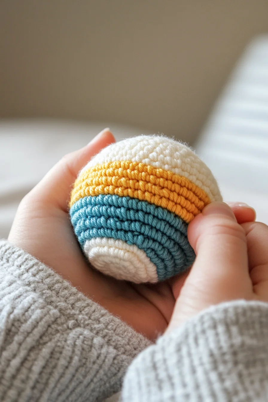 Easy striped amigurumi crochet ball in pastel colors, handmade toy pattern for beginners