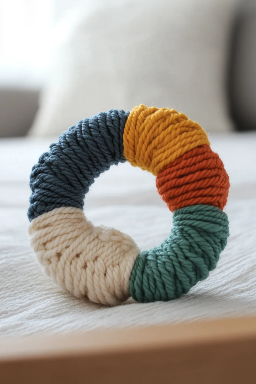 Modern amigurumi crochet ring made with pastel yarn, showcasing easy DIY pattern and cute handmade decor
