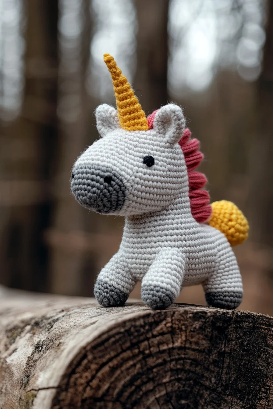 Whimsical crochet unicorn amigurumi with pastel rainbow mane, handmade toy for cute amigurumi pattern inspiration