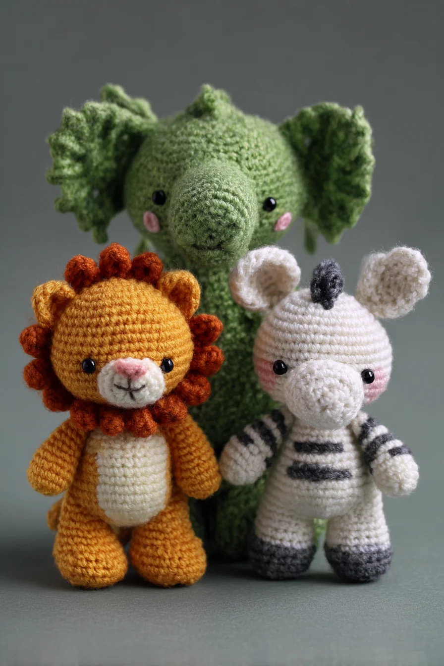 Adorable Amigurumi Safari Trio - Crochet Lion, Zebra & Elephant Pattern