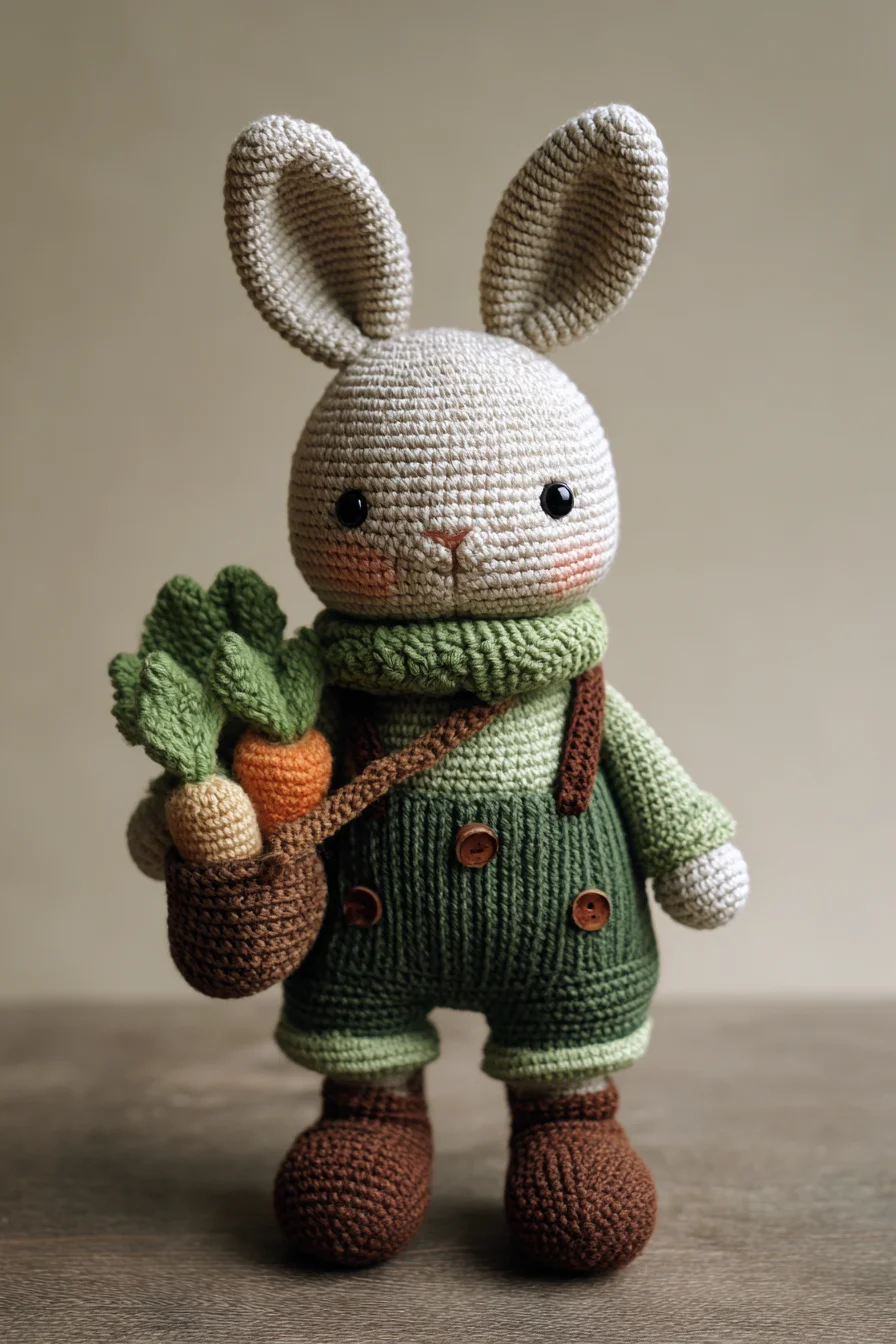 Amigurumi Bunny Crochet Pattern — Cute Crochet Bunny with Overalls & Carrot Bag
