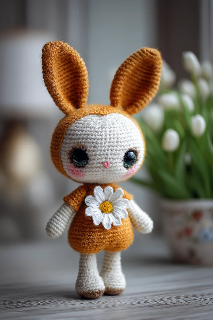 Amigurumi Bunny Crochet Pattern — Small Crochet Doll with Daisy