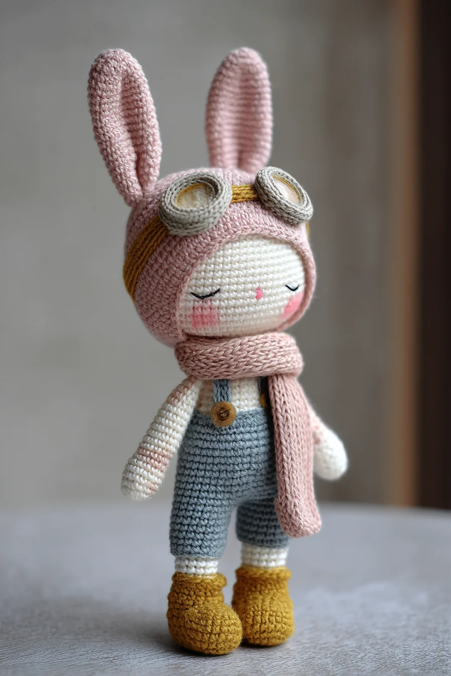 Amigurumi Bunny Doll Crochet Pattern — Cute Aviator Rabbit with Hat & Scarf
