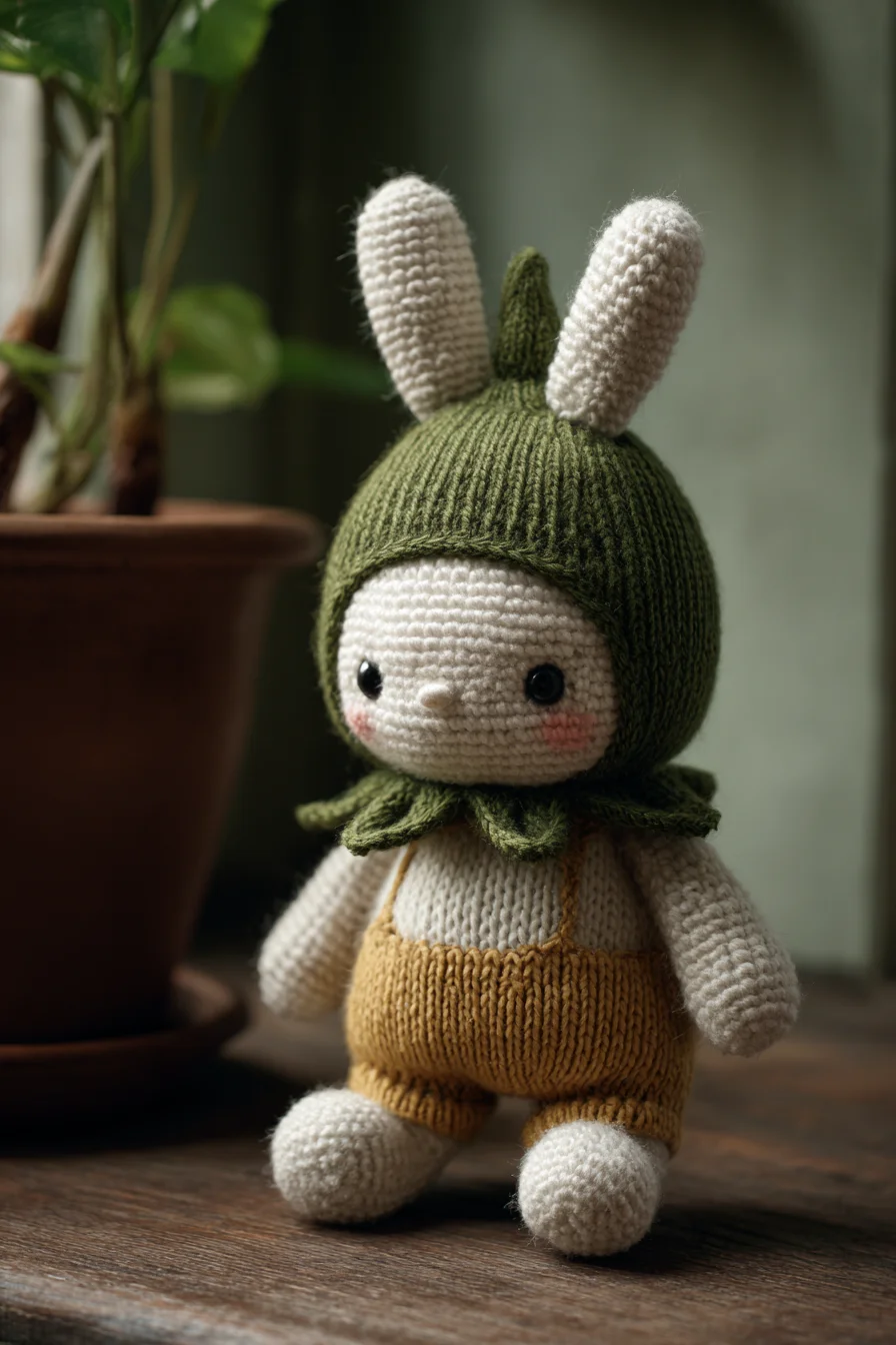 Amigurumi Bunny Doll Crochet Pattern — Cute Bunny Toy with Leaf Hat