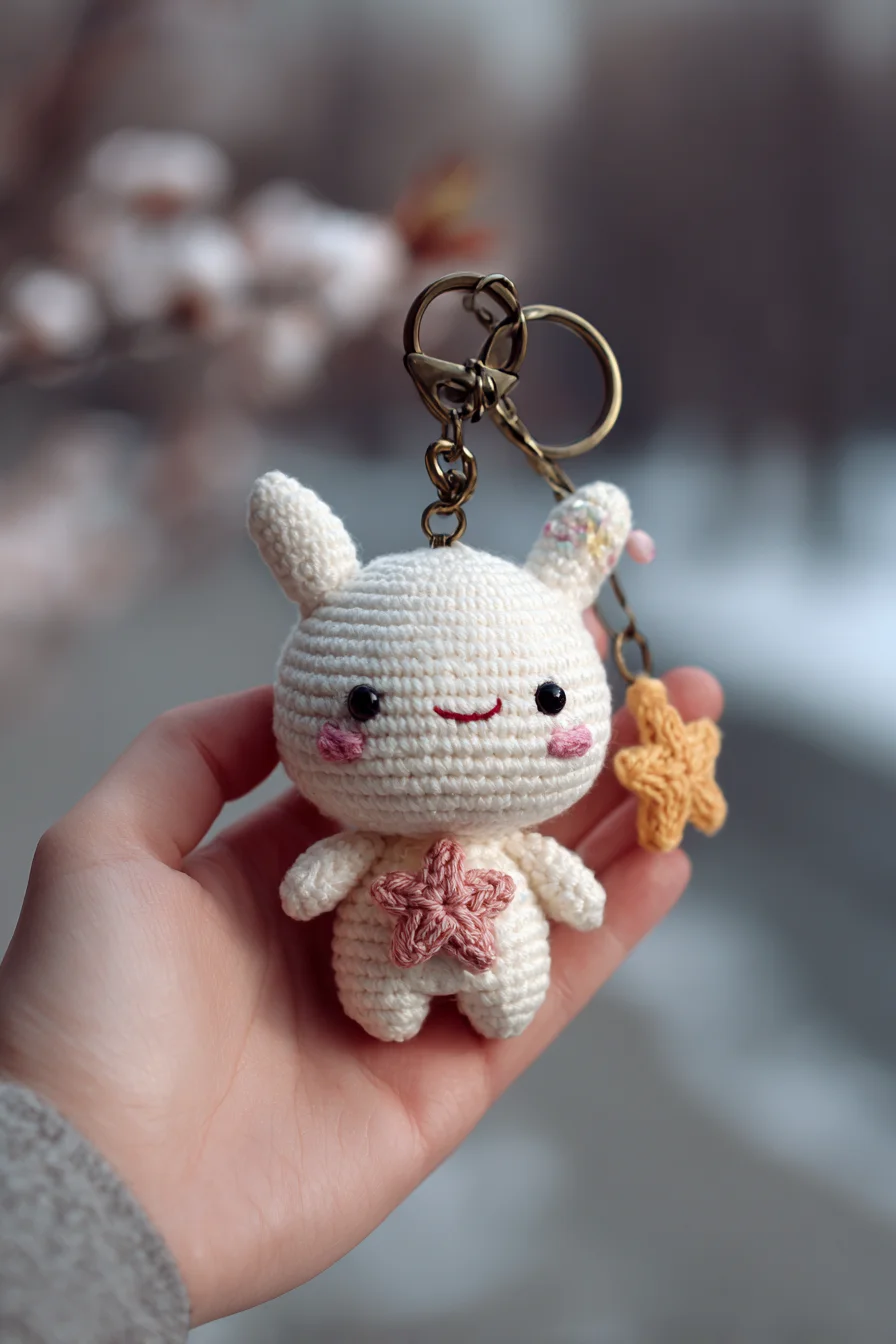 Amigurumi Bunny Keychain Crochet Pattern with Star Appliqué