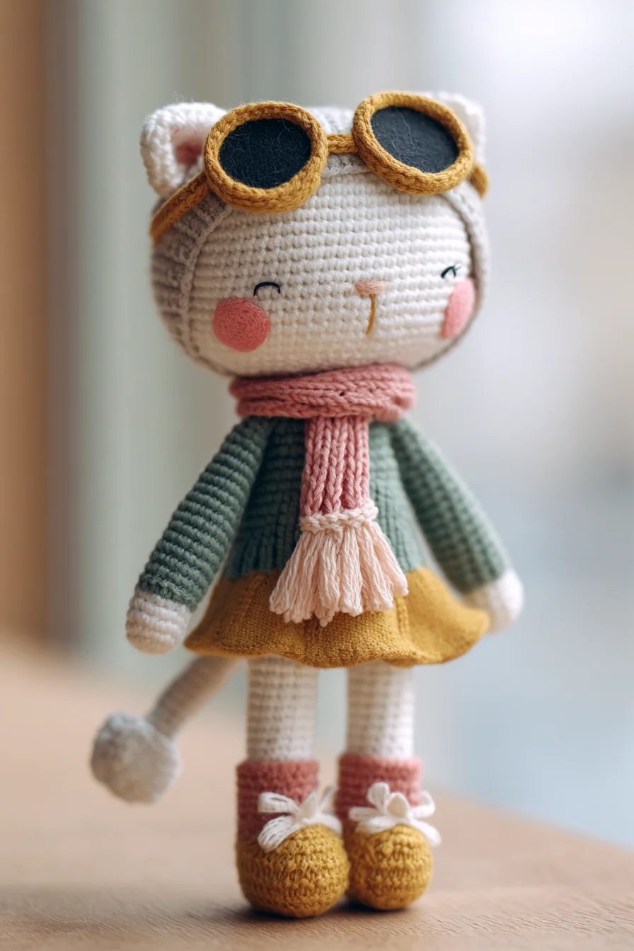 Amigurumi Cat Doll Crochet Pattern — Aviator Cat with Scarf, Goggles & Dress