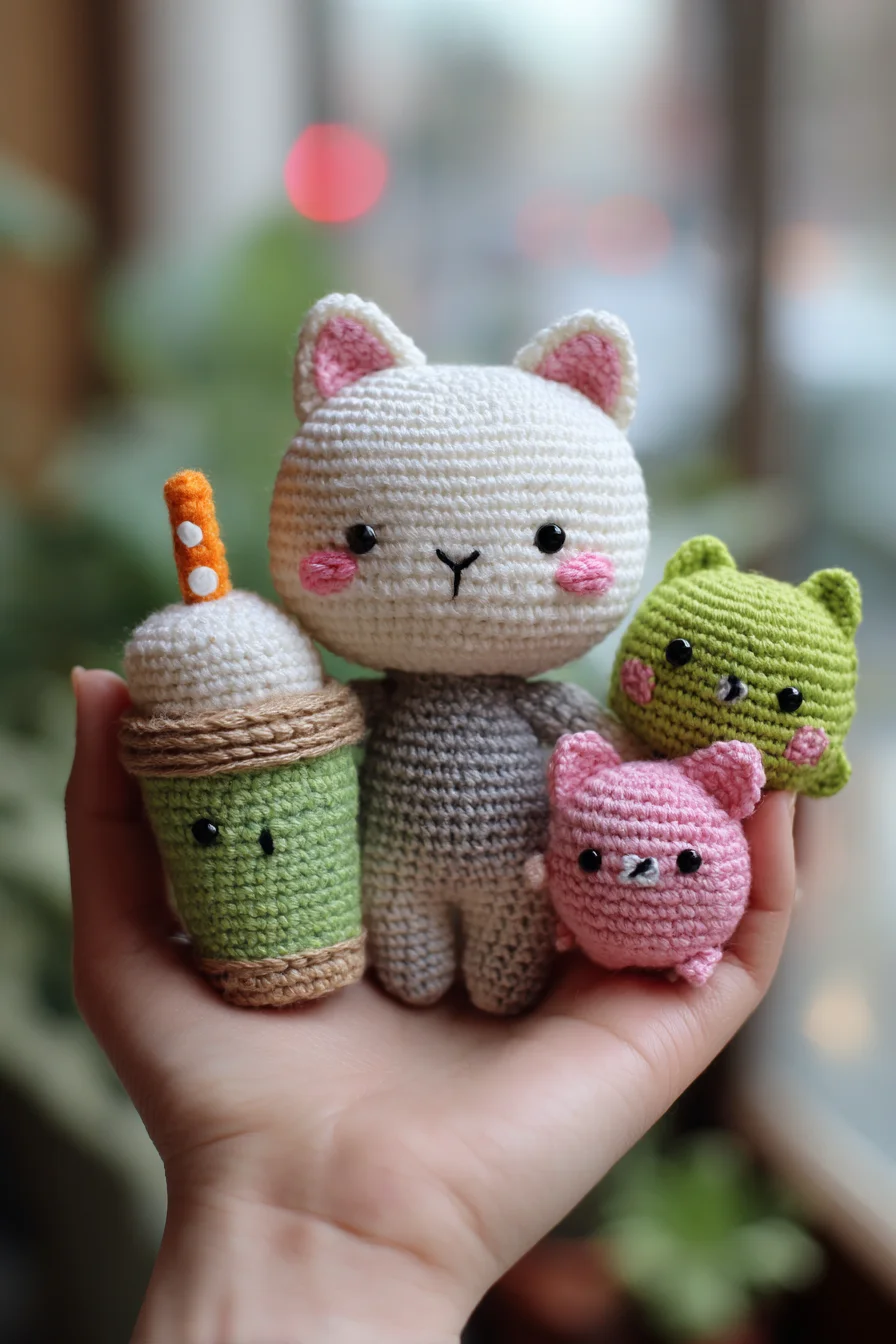 Amigurumi Cat Trio Crochet Pattern — Cute Mini Plushies & Drink Accessory