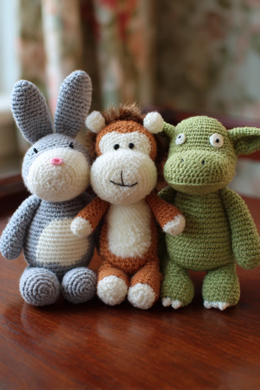 Amigurumi Crochet Animal Trio: Bunny, Monkey & Dragon Plush Pattern