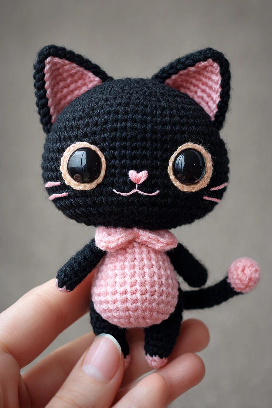 Amigurumi Crochet Black-and-Pink Cat — Small Cute Cat Plush Pattern