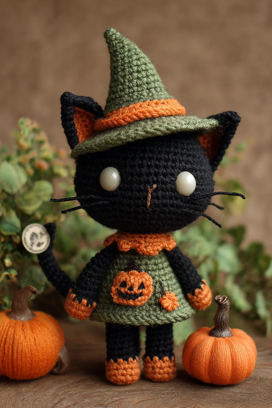 Amigurumi Crochet Black Cat Witch — Halloween Pumpkin Doll Pattern