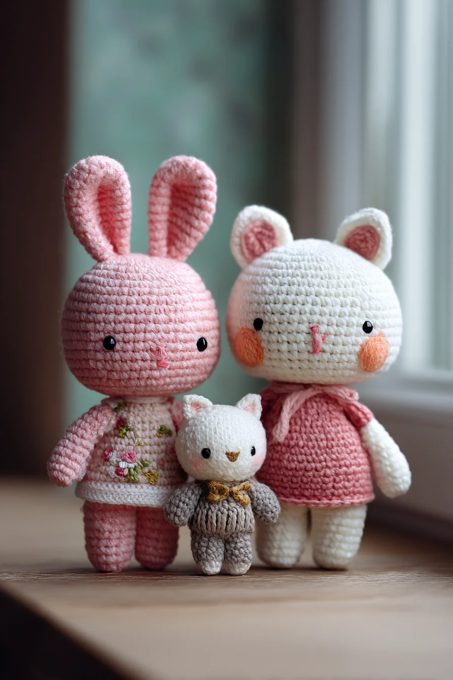 Amigurumi Crochet Bunny & Cat Trio — Soft Plush Doll Pattern