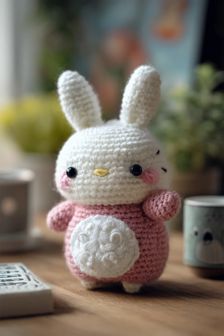 Amigurumi Crochet Bunny: Cute Round Bunny with Curly Belly Applique