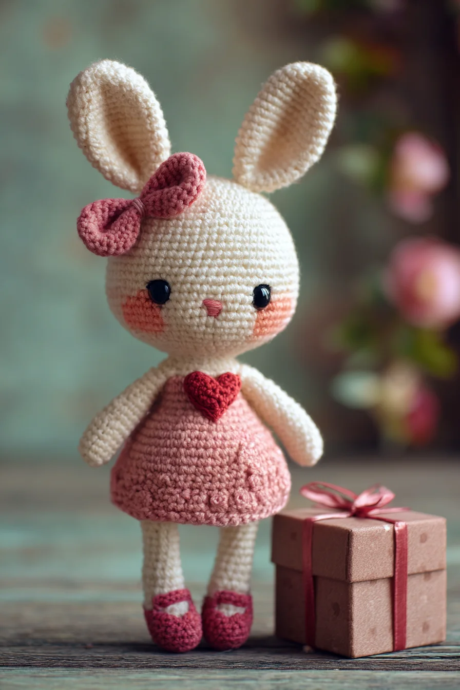 Amigurumi Crochet Bunny Doll — Dress, Bow & Heart Appliqué
