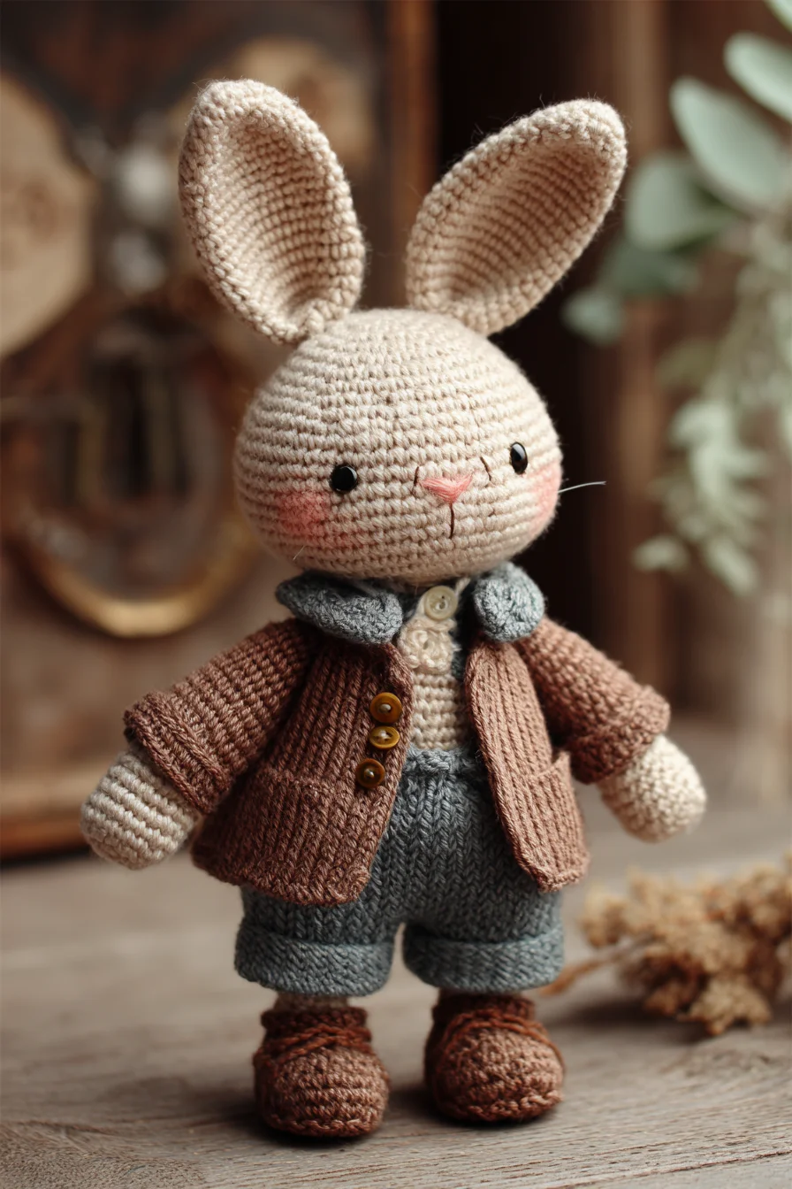 Amigurumi Crochet Bunny Doll Pattern — Rustic Rabbit with Jacket